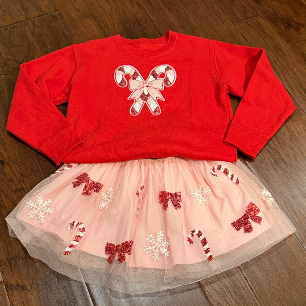 Girls Red and Pink Candy Cane Holiday Matching Set
